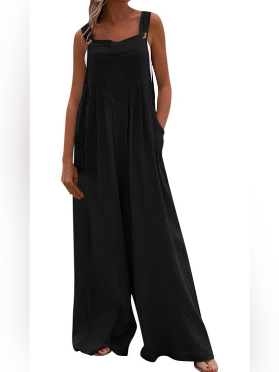 Maacie Pants - NWT Maacie Black Linen Blend Wide Leg Jumpsuit Overalls, Medium Boho Pockets 🌙🖤